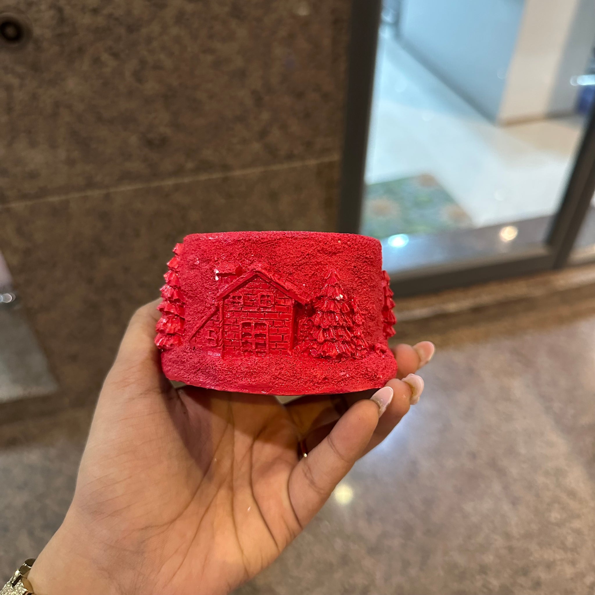 Christmas red concrete jar