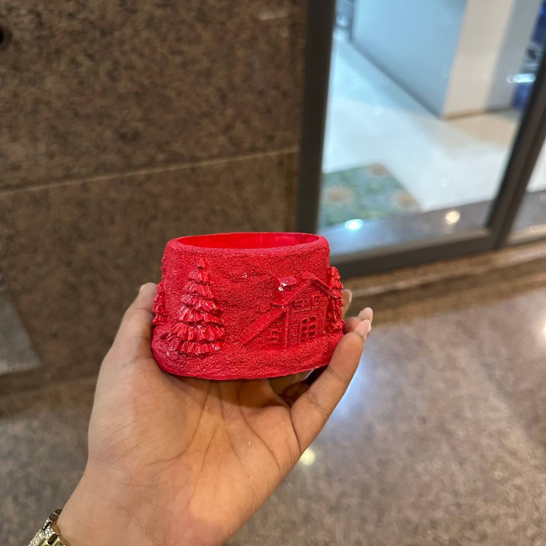 Christmas red concrete jar