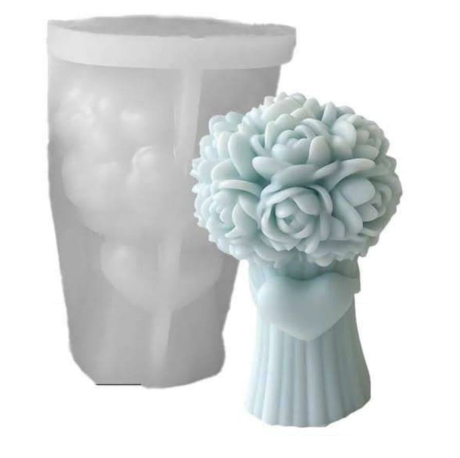Rose bouquet with heart candle mould