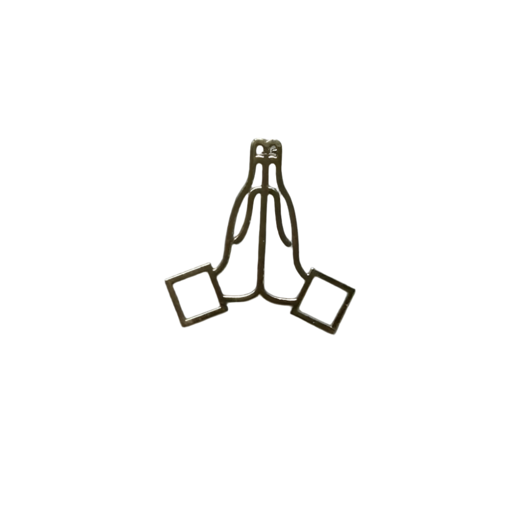 Folded hand logo metal sticker