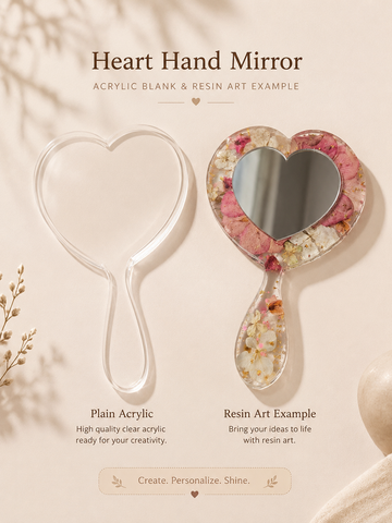 Hand mirror acrylic in heart with silver acrylic 003