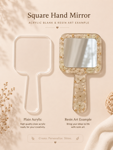 Hand mirror acrylic sqaure with silver acrylic 005
