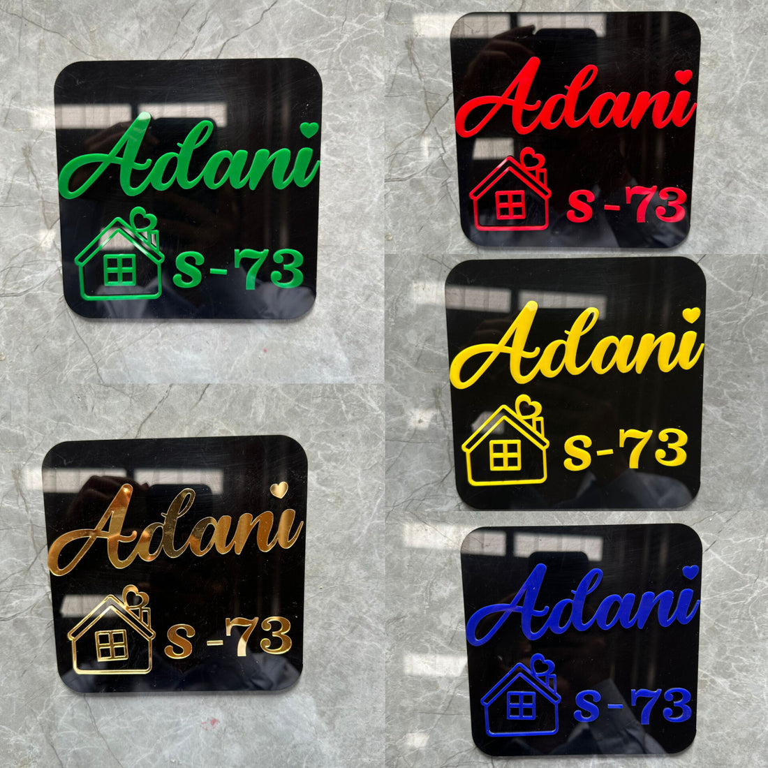 Square black acrylic base nameplate