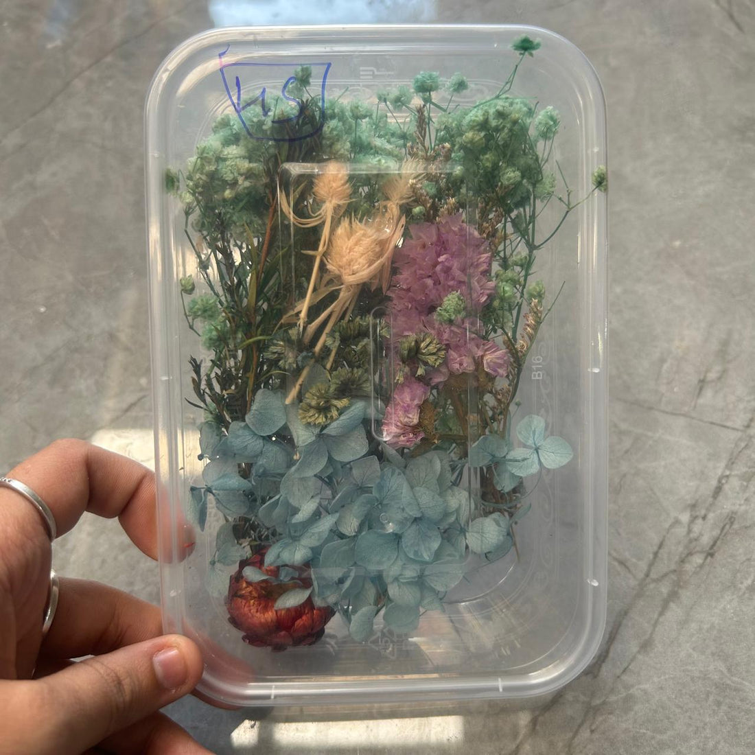 Dry flower box aquamarine