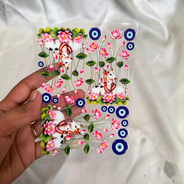 Lotus with cow  peel off sticker sheet A6 03