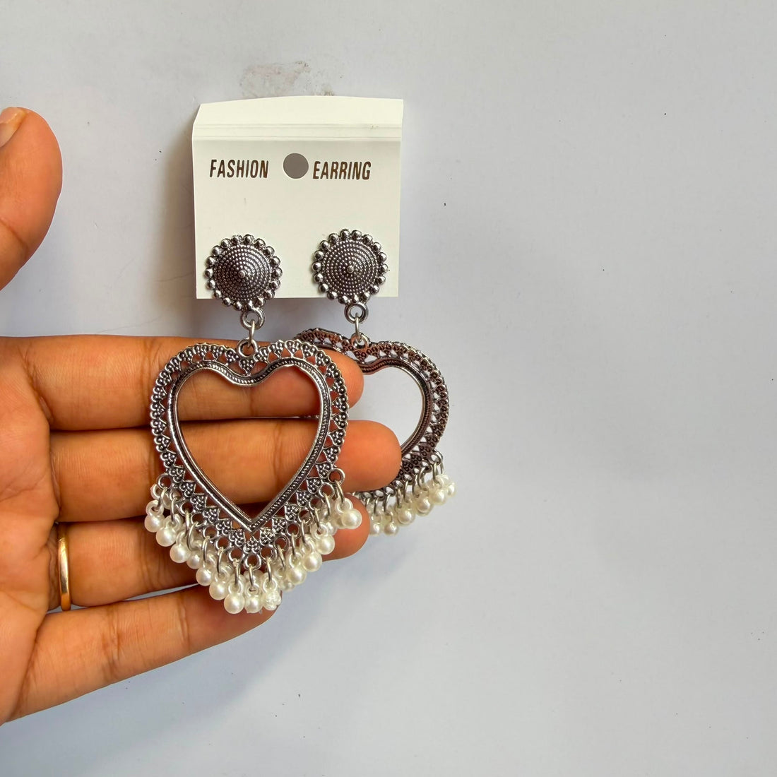 Jumkha base silver heart pearl