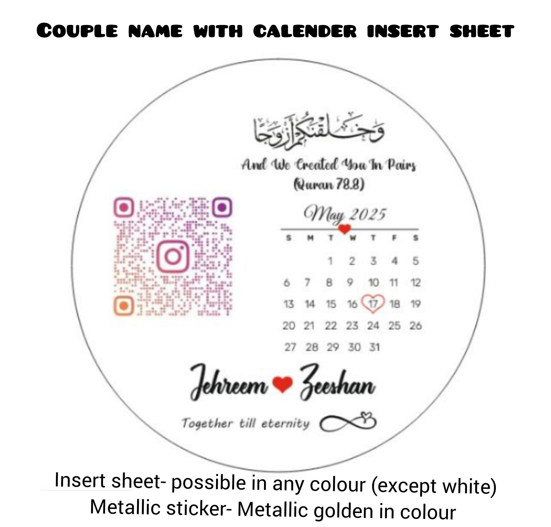 Couple name with calender insert sheet