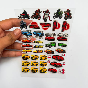 Car & bike peel off sticker sheet A6