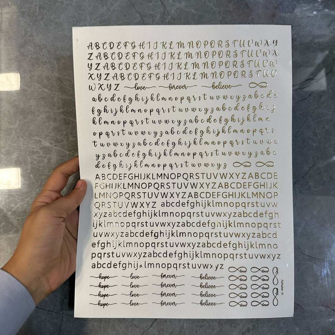 Gold embossed sheet alphabet 005