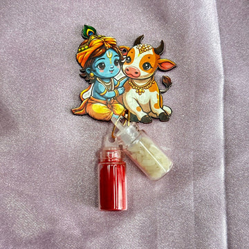 Kumkum chawal bottle set little krishna with cow