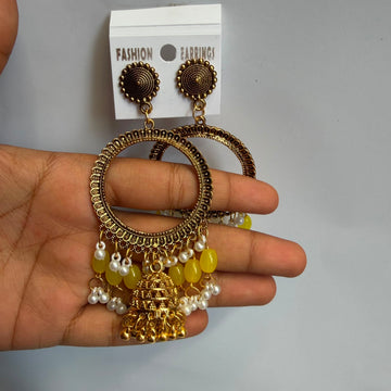 Kashmiri jumkha round base yellow