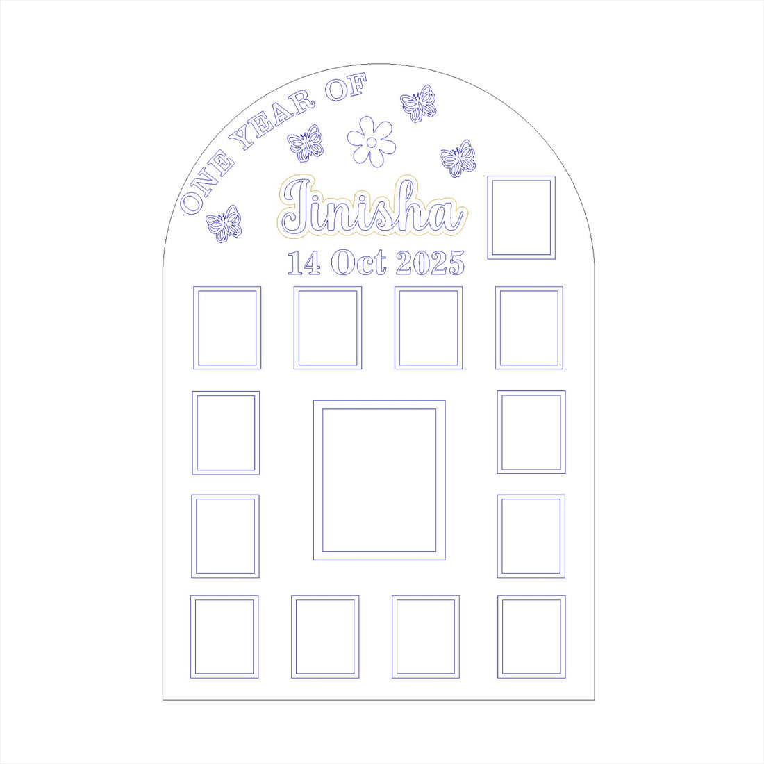 One year baby frame with border