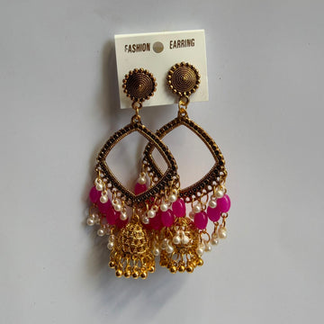 Kashmiri jumkha square base dark pink