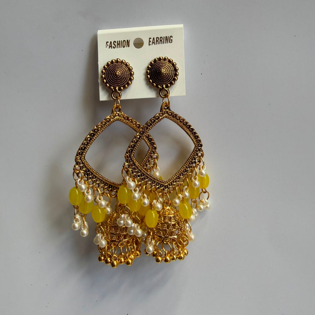 Kashmiri jumkha square base yellow