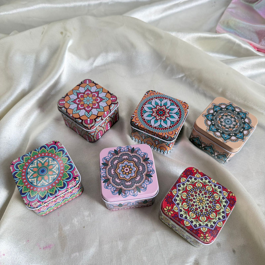 Square Mandala pattern candle tin jar
