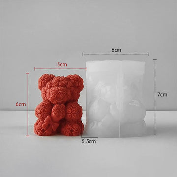 3d rose teddy bear holding bouquet candle mould