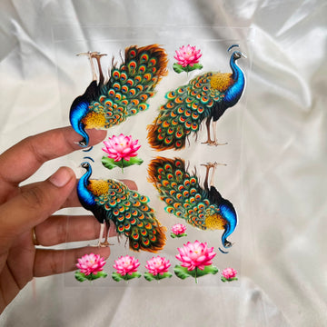 Peacock & lotus peel off sticker sheet A6 002