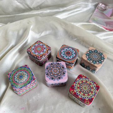 Square Mandala pattern candle tin jar