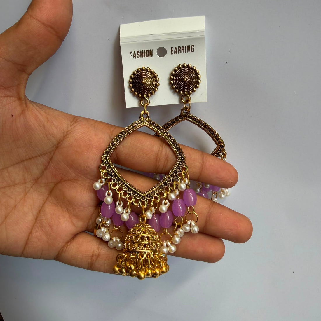 Kashmiri jumkha square base lilac