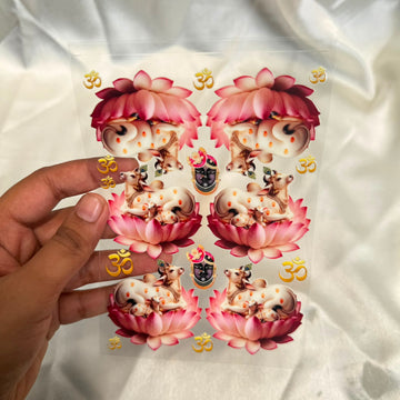 Lotus with cow  peel off sticker sheet A6 01