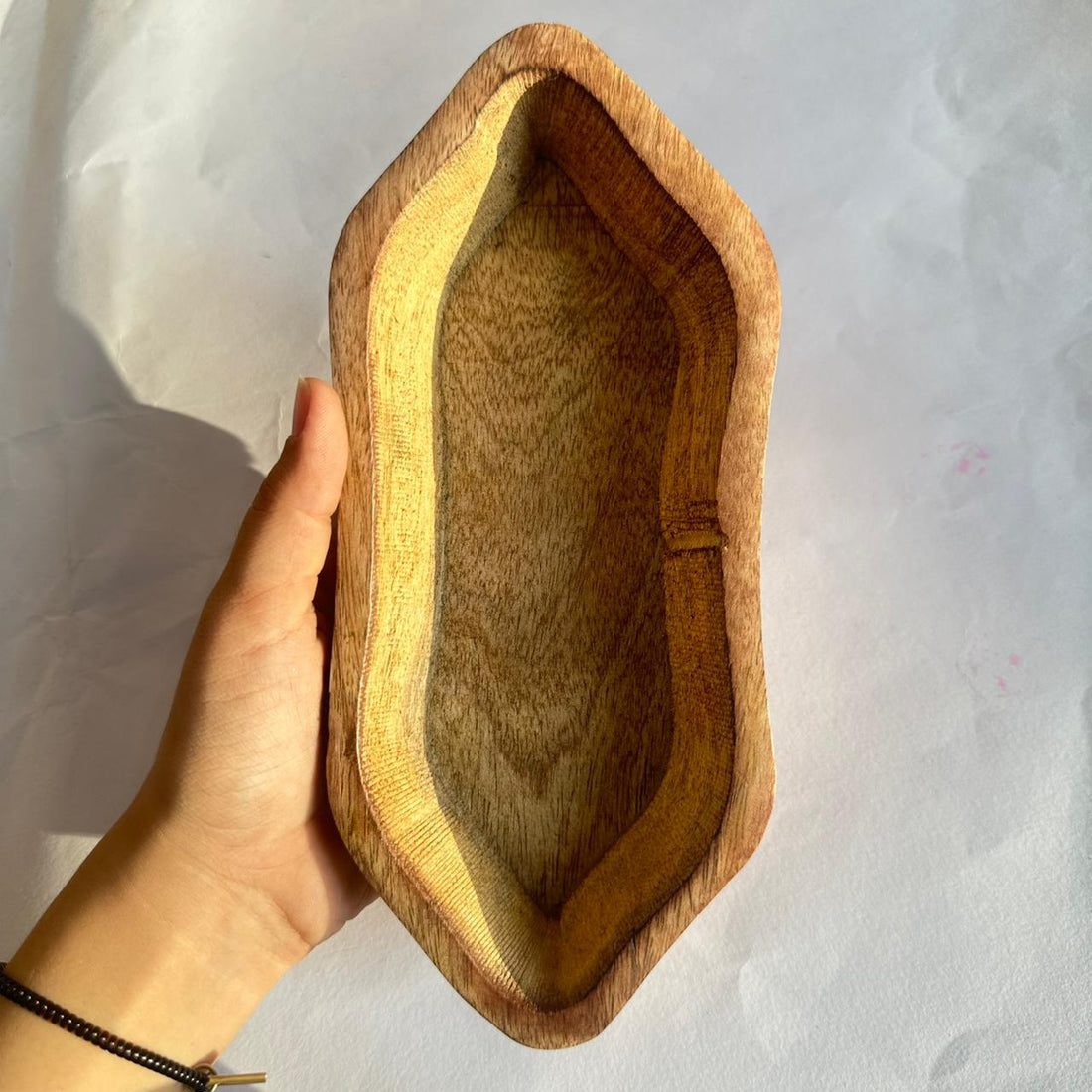 Wooden candle uneven boat bowl