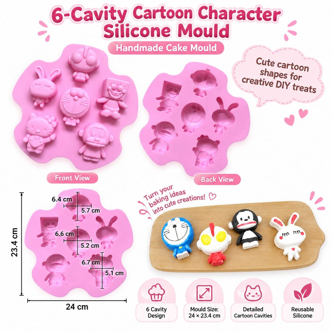 6 Cavity Cartoon Character Silicone Mould