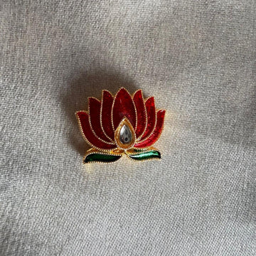 Lotus Kundan broach red