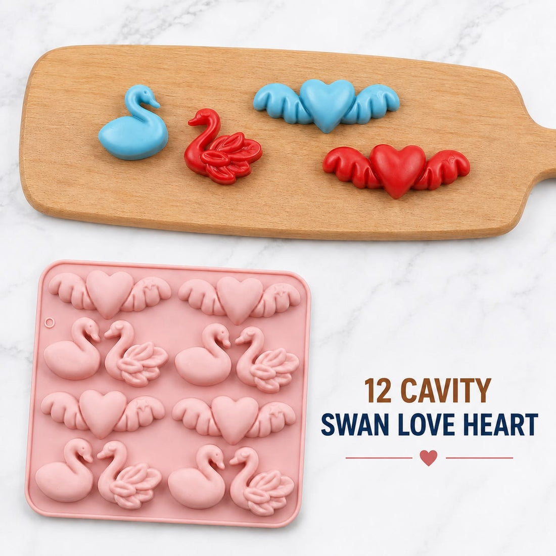 12 Cavity Swan & Winged Heart Silicone Mould