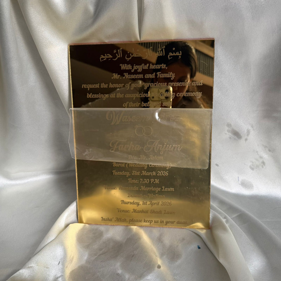 Acrylic engraved invitation 9*12 inch