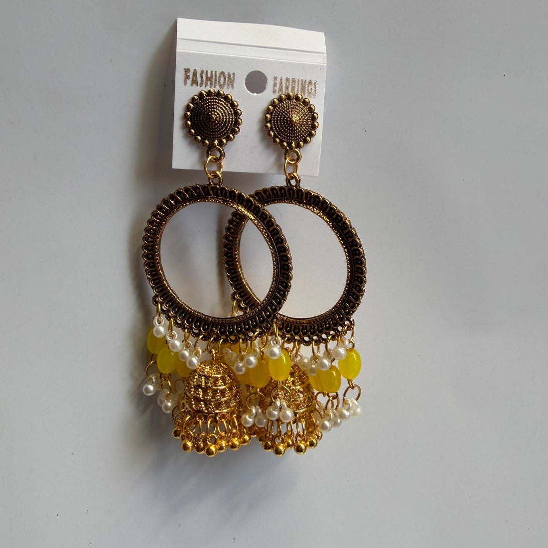 Kashmiri jumkha round base yellow