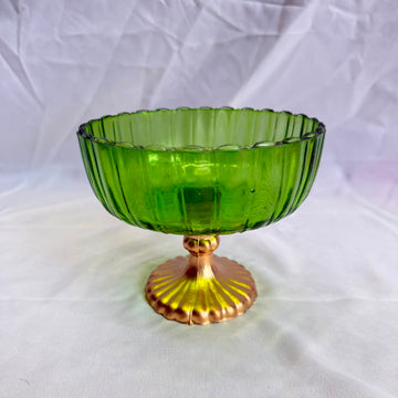 Candle bowl with gold stand green