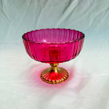 Candle bowl with gold stand pink