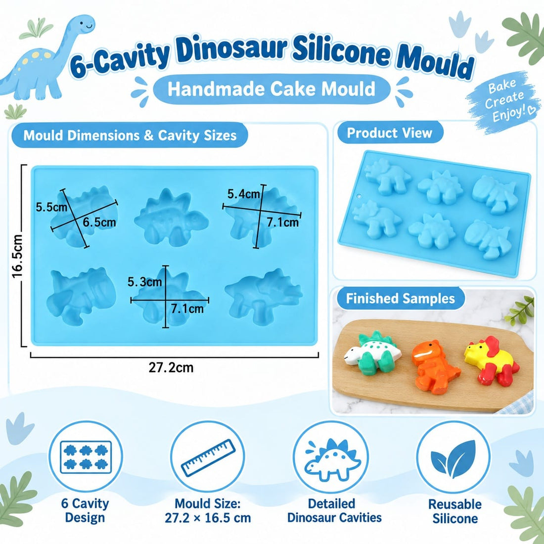 6 Cavity Dinosaur Silicon Mould
