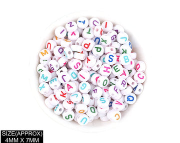 White alphabet round beads