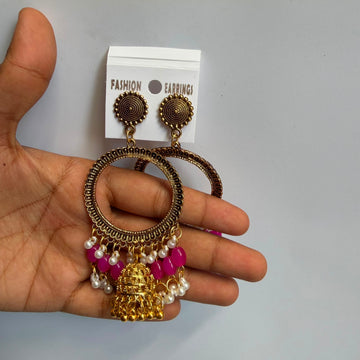 Kashmiri jumkha round base dark pink