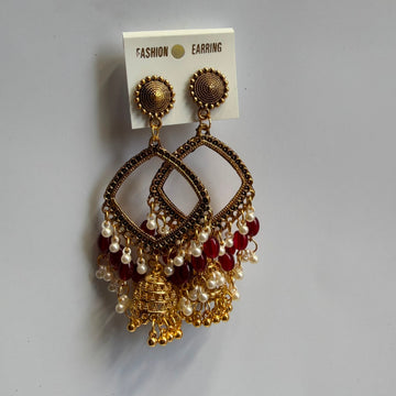 Kashmiri jumkha square base maroon