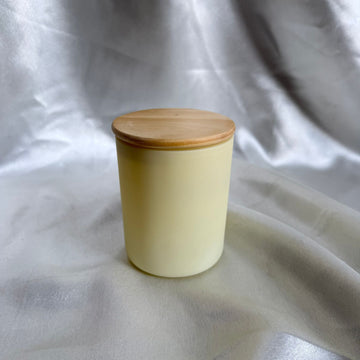 Wooden lid matte milky white jar