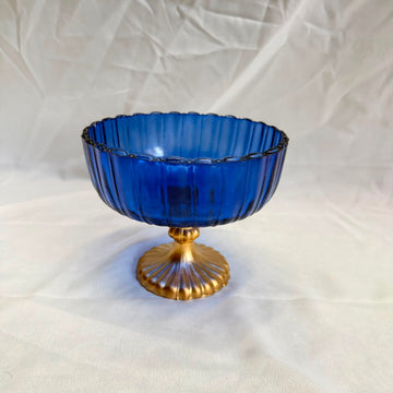 Candle bowl with gold stand blue