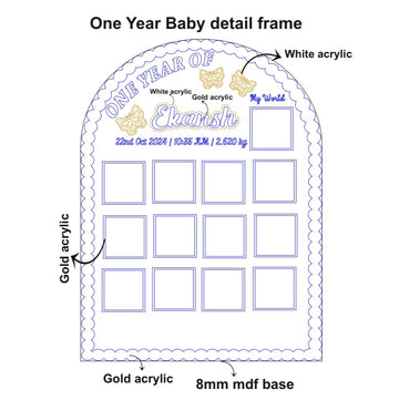 One year baby frame with bubble border