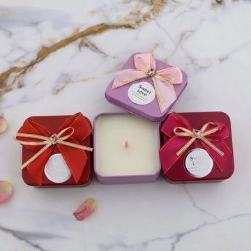 Square sweet love with bow tin jar