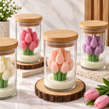 Glass candle jar with wooden lid