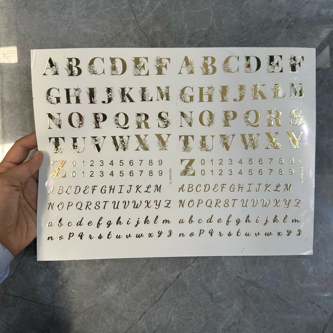 Gold embossed sheet alphabet 007