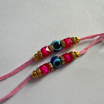 Ready Rakhi thread evil eye dark pink