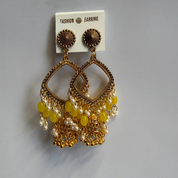 Kashmiri jumkha square base yellow