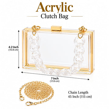 Acrylic clutch with gold & acrylic chain