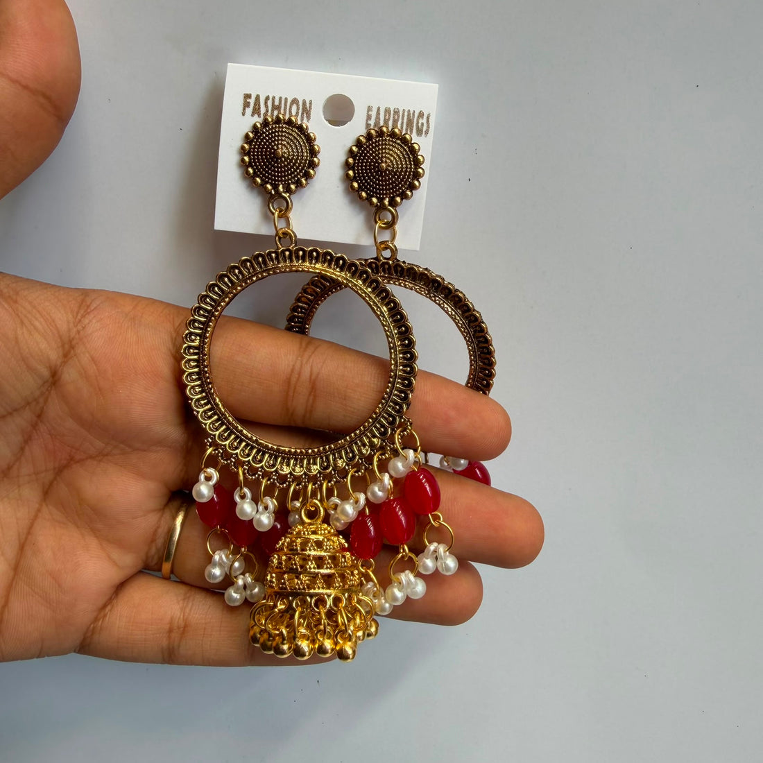 Kashmiri jumkha round base red