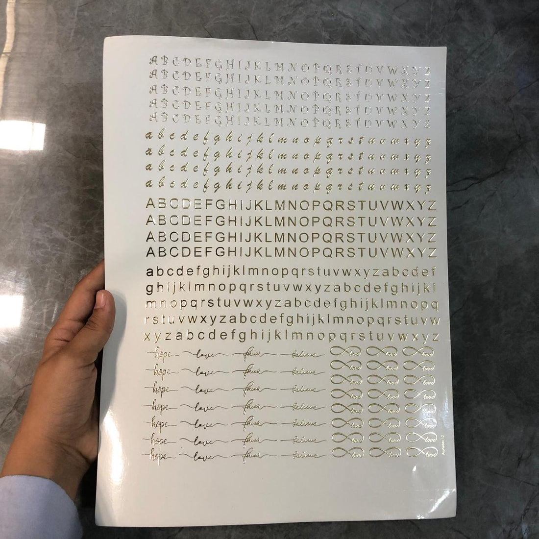 Gold embossed sheet alphabet 001