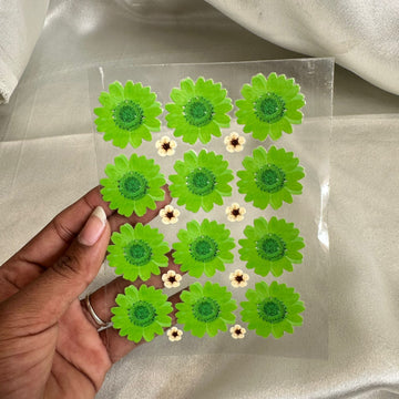 Parrot Green daisy flower peel off sticker A6