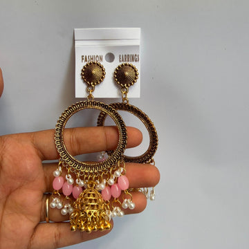 Kashmiri jumkha round base pink