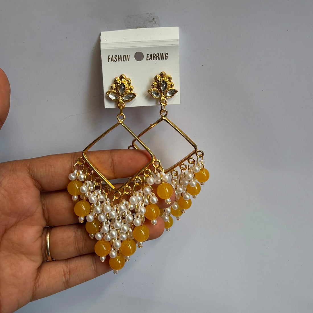 Chandbali jumkha base yellow